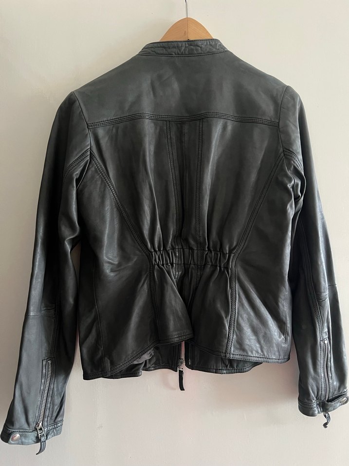 Gri Kadın Deri Biker Ceket - Görsel 2