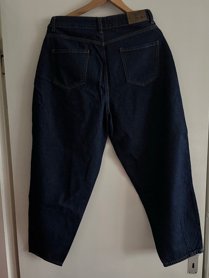 Kadın Lacivert Bel Detaylı Bol Kesim Denim Pantolon - Görsel 2