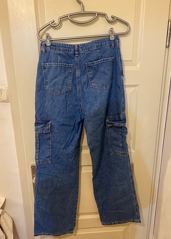 Kadın Mavi Bol Kesim Kot Kargo Pantolon - Görsel 2