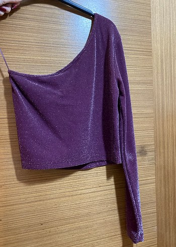 Parlak Mor Tek Kol Mini Bluz - Görsel 2