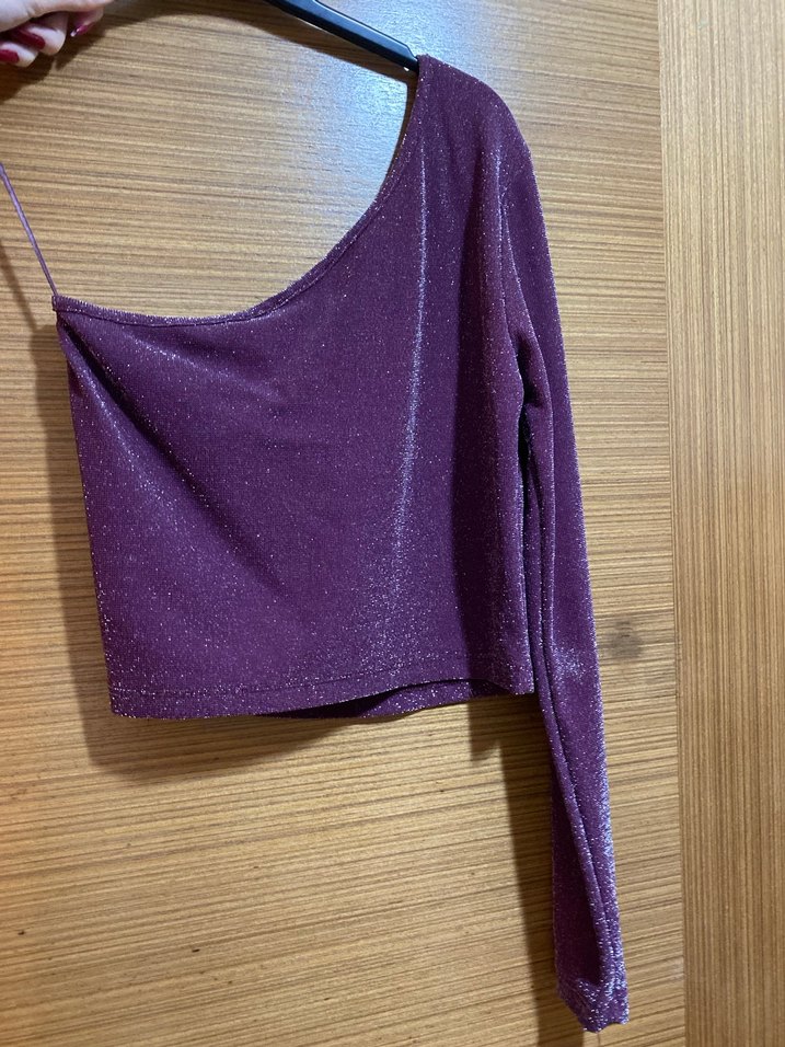 Parlak Mor Tek Kol Mini Bluz - Görsel 2