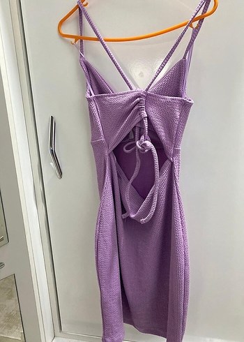 Mor İnce Askılı Midi Triko Elbise - Görsel 2