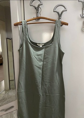 Gri Saten Midi Elbise Drapeli - Görsel 3