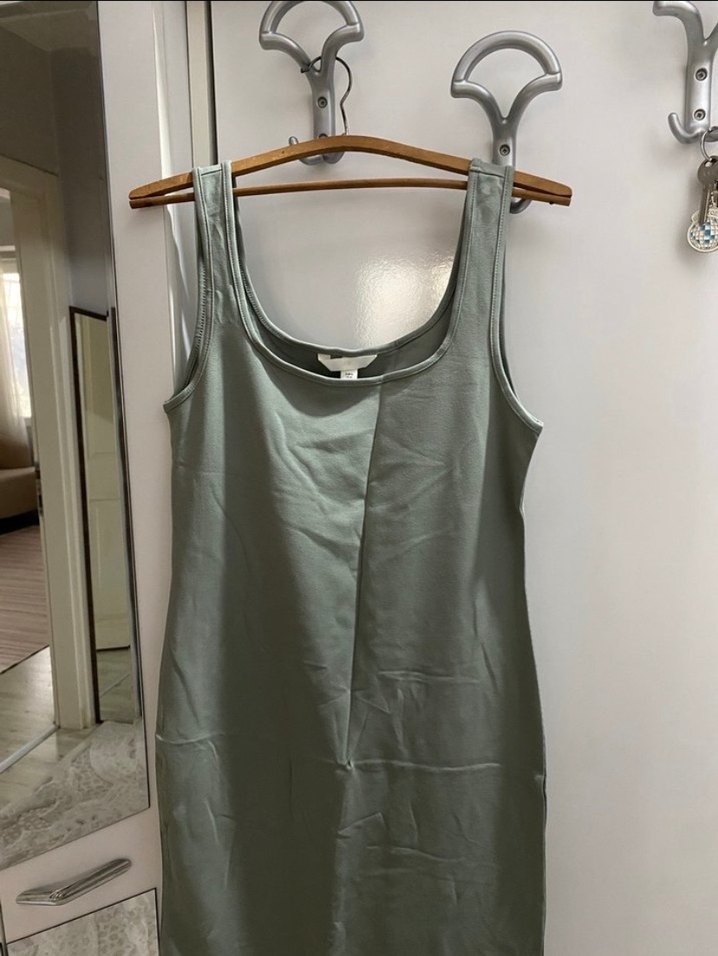 Gri Saten Midi Elbise Drapeli - Görsel 3