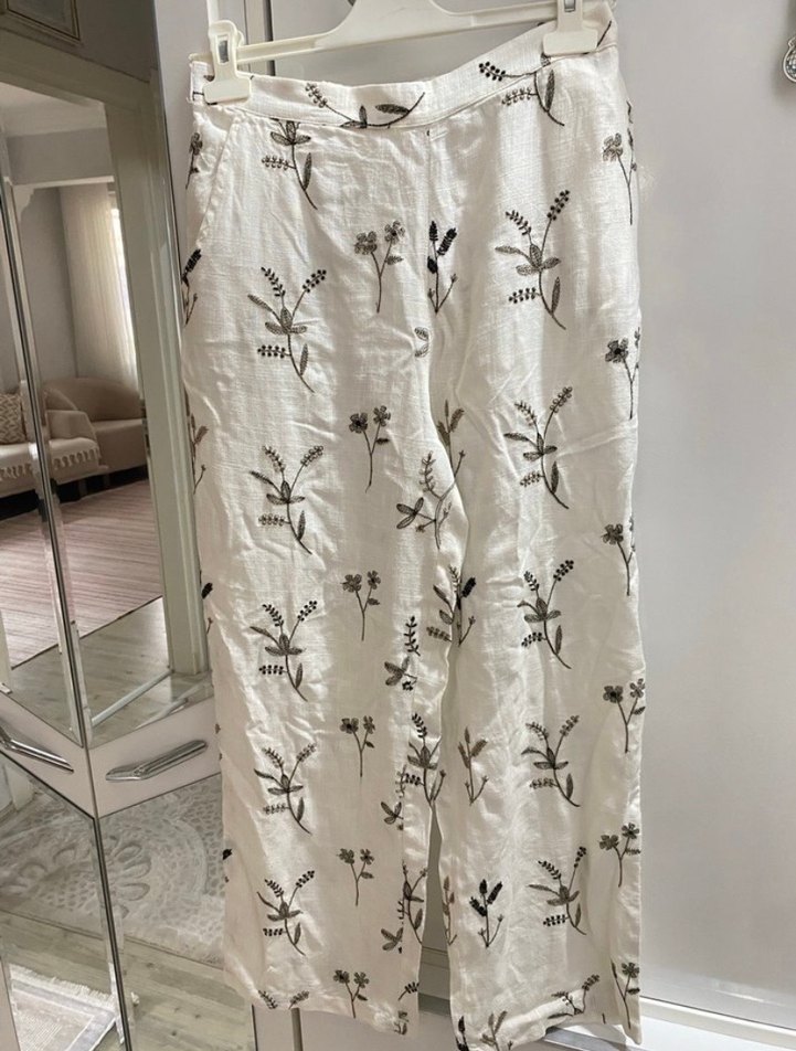 Nakışlı Gri Bohem Kadın Kumaş Pantolon - Görsel 2