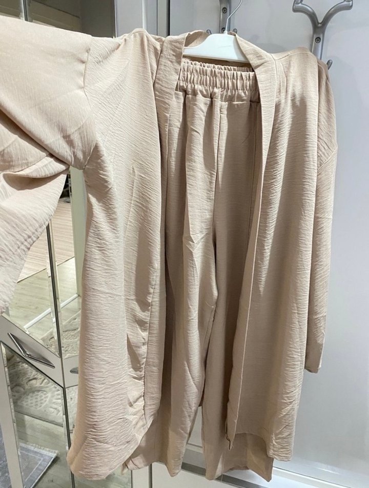 Bej Bohem Salaş Sabahlık ve Pantolon Takımı - Görsel 3