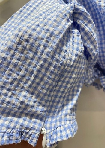 Mavi Bağcıklı Mini Straplez Bluz - Görsel 3