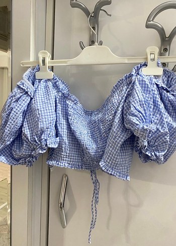 Mavi Bağcıklı Mini Straplez Bluz - Görsel 2