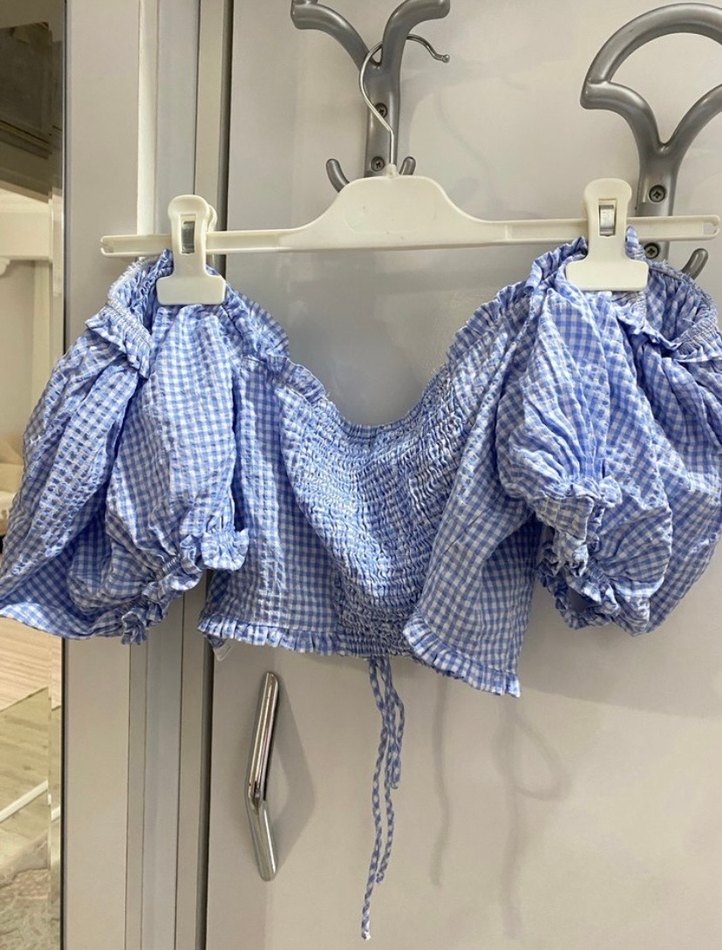 Mavi Bağcıklı Mini Straplez Bluz - Görsel 2