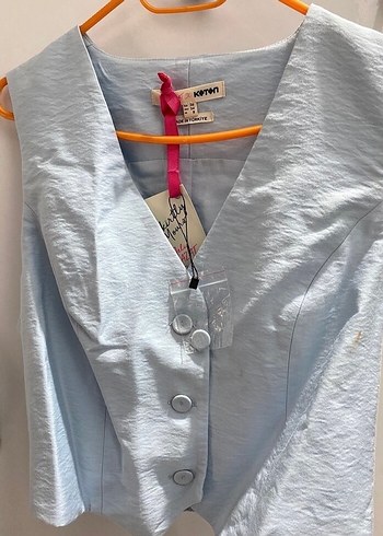 Mavi Düğmeli V Yaka Kadın Yelek - Görsel 3