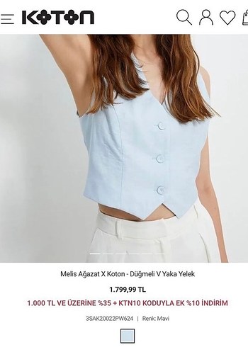 Mavi Düğmeli V Yaka Kadın Yelek - Görsel 2