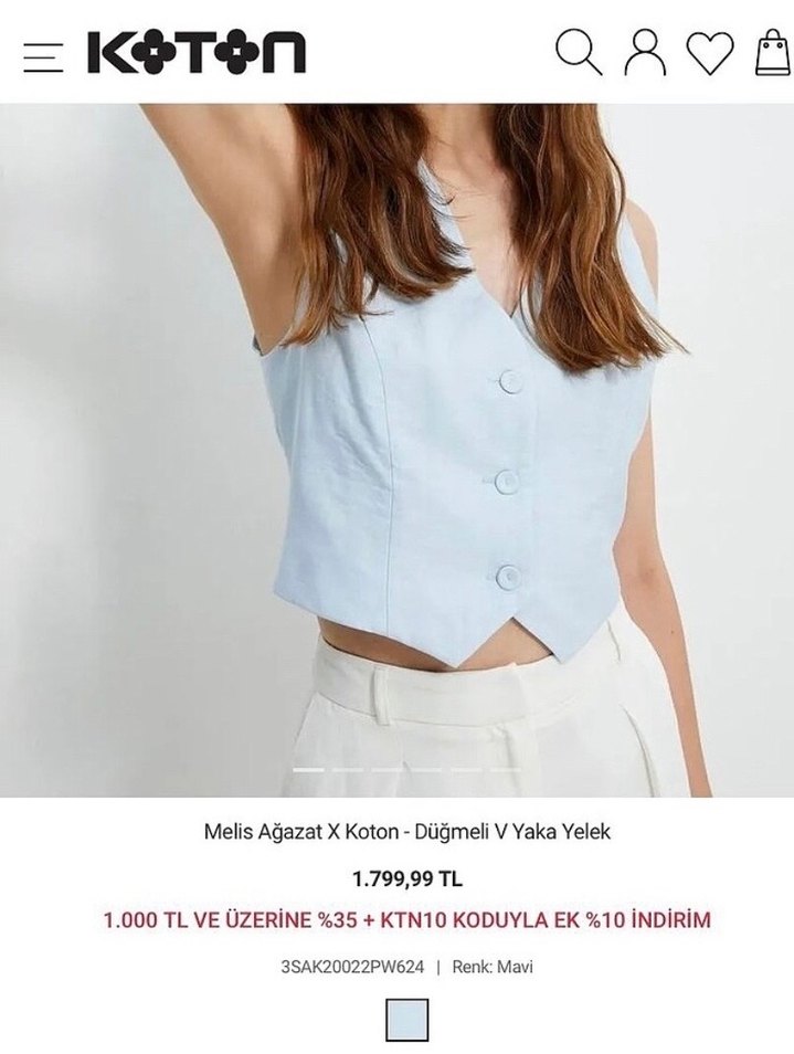 Mavi Düğmeli V Yaka Kadın Yelek - Görsel 2