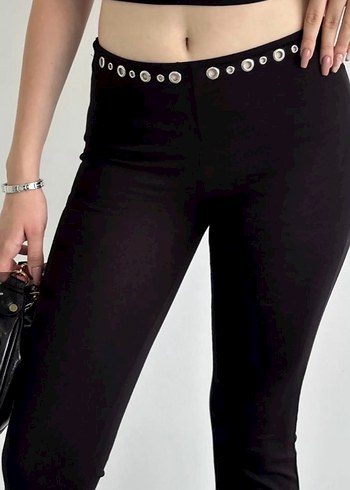 Kadın Siyah Parlak Kemerli Pantolon - Ana görsel