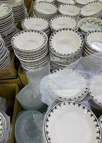 Gri Desenli Beyaz Yemek Tabağı Seti çorba kasesı servıs tabağı - Görsel 4