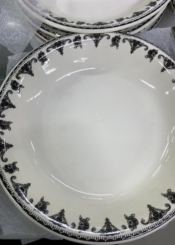 Gri Desenli Beyaz Yemek Tabağı Seti çorba kasesı servıs tabağı - Görsel 3