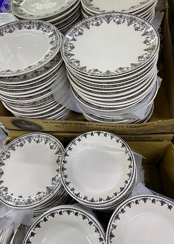 Gri Desenli Beyaz Yemek Tabağı Seti çorba kasesı servıs tabağı - Görsel 5