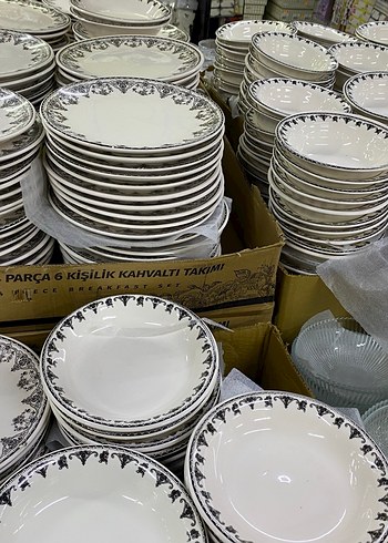 Gri Desenli Beyaz Yemek Tabağı Seti çorba kasesı servıs tabağı - Görsel 6