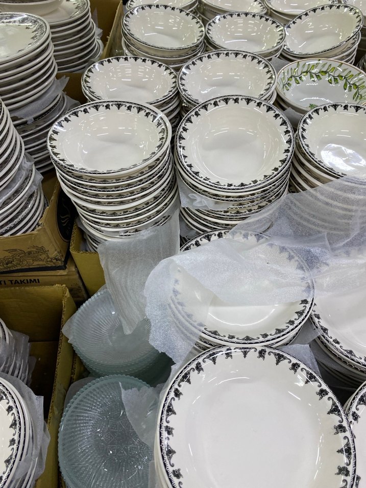 Gri Desenli Beyaz Yemek Tabağı Seti çorba kasesı servıs tabağı - Görsel 4