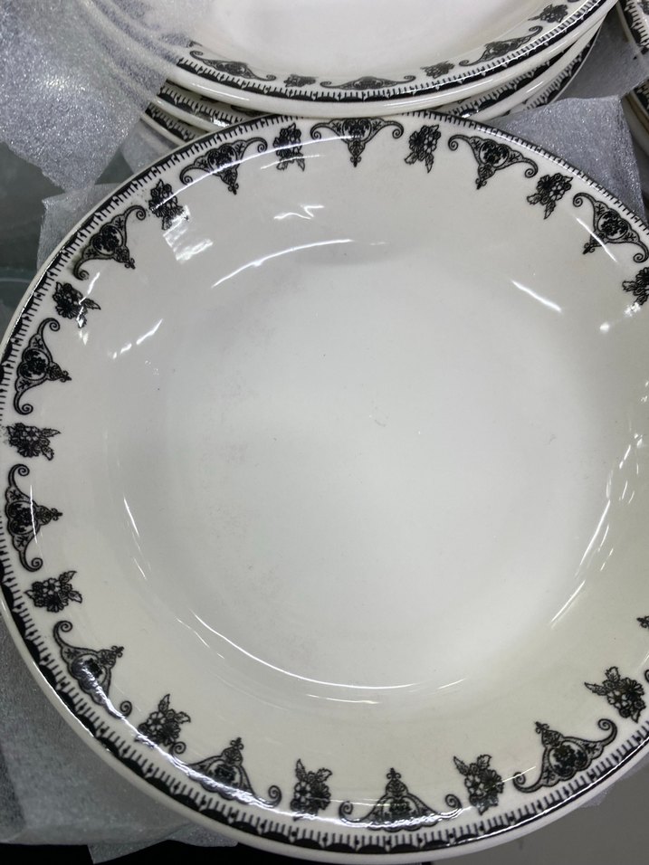 Gri Desenli Beyaz Yemek Tabağı Seti çorba kasesı servıs tabağı - Görsel 3