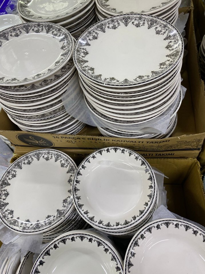 Gri Desenli Beyaz Yemek Tabağı Seti çorba kasesı servıs tabağı - Görsel 5