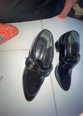 Siyah Yılan Desenli Tokalı Topuklu Kadın Ayakkabı - Görsel 5