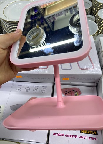 Pembe LED Işıklı Masaüstü Makyaj Aynası ıkı renk - Görsel 6