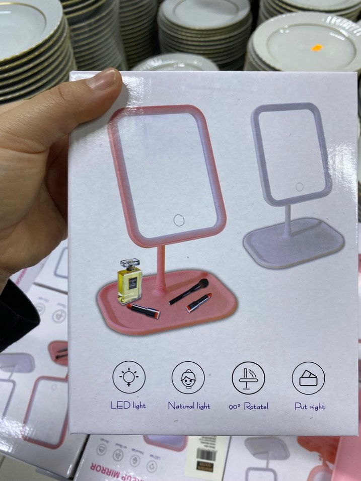 Pembe LED Işıklı Masaüstü Makyaj Aynası ıkı renk - Görsel 4