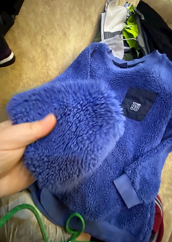 Erkek Mavi Polar Sweatshirt Velcro Detaylı - Görsel 4