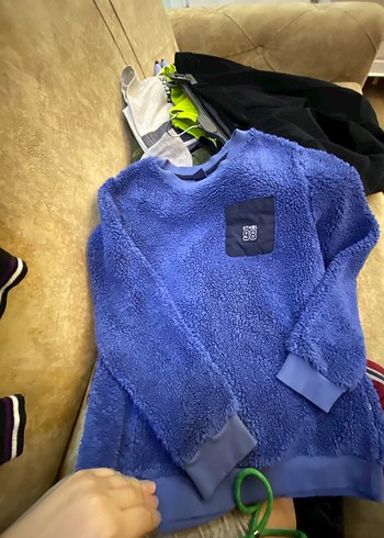 Erkek Mavi Polar Sweatshirt Velcro Detaylı - Görsel 5