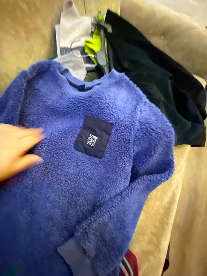 Erkek Mavi Polar Sweatshirt Velcro Detaylı - Görsel 3