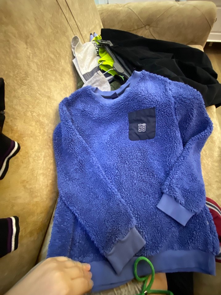 Erkek Mavi Polar Sweatshirt Velcro Detaylı - Görsel 5