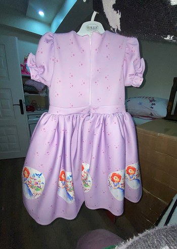 Çocuklar için Mor Baskılı Fırfırlı Elbise 5/7 yaş arasına çok - Görsel 3