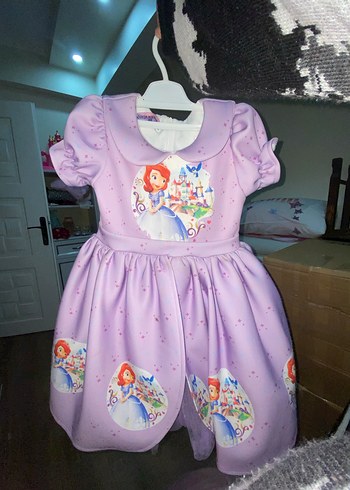 Çocuklar için Mor Baskılı Fırfırlı Elbise 5/7 yaş arasına çok - Görsel 2