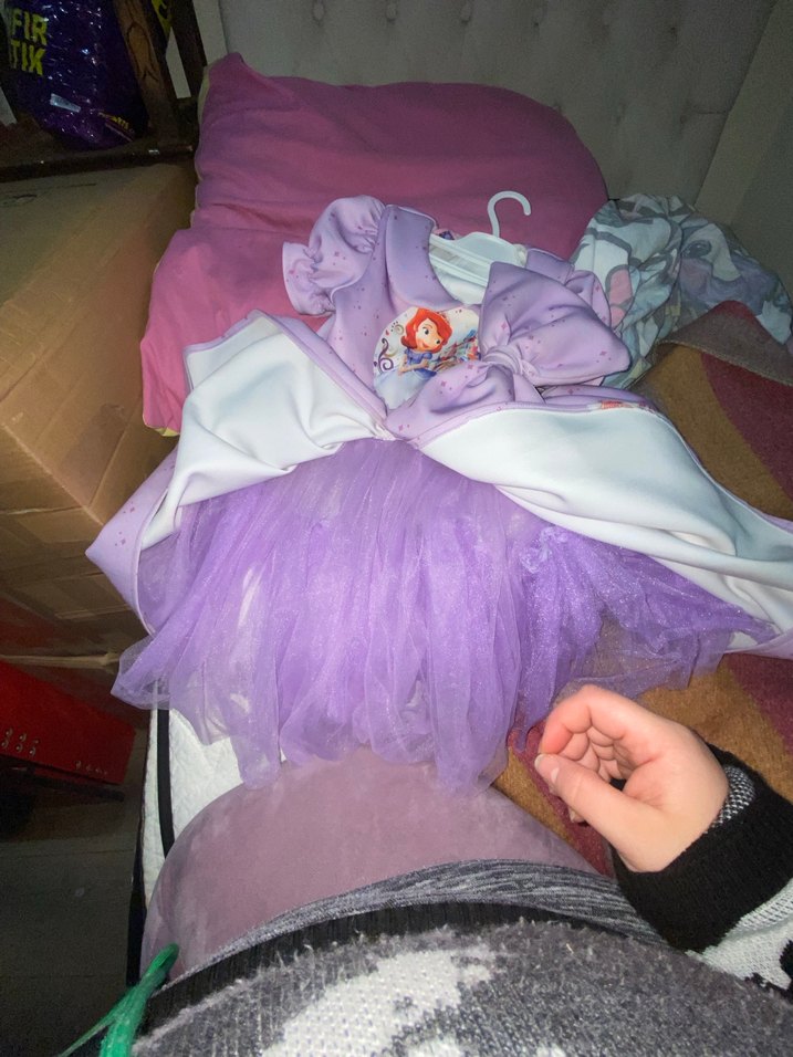 Çocuklar için Mor Baskılı Fırfırlı Elbise 5/7 yaş arasına çok - Görsel 5