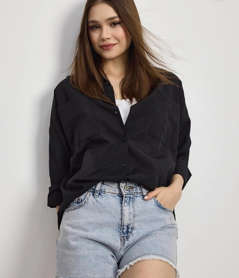 Siyah kadın gömlek - Görsel 3