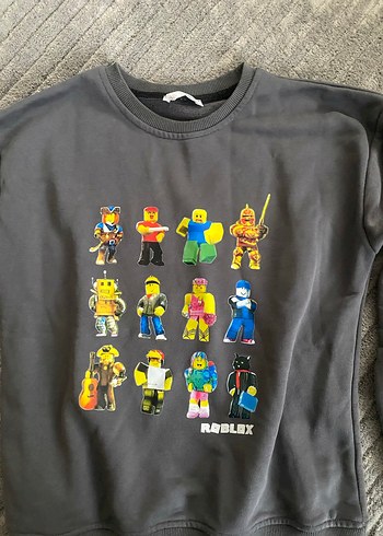 Roblox Baskılı Gri Erkek kız farketmez Sweatshirt - Görsel 2