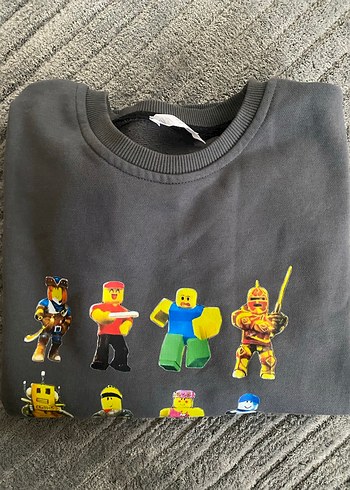 Roblox Baskılı Gri Erkek kız farketmez Sweatshirt - Görsel 4