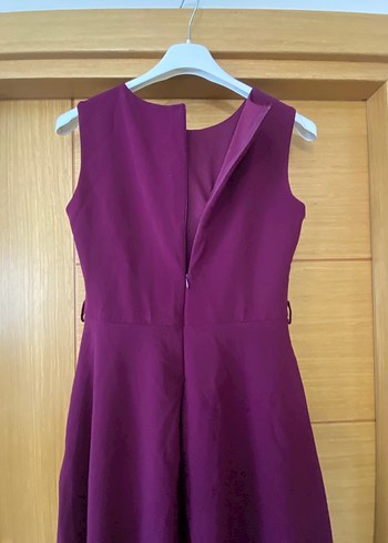 Mor Midi Boy Kolsuz Kadın Abiye Elbise - Görsel 6