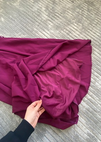 Mor Midi Boy Kolsuz Kadın Abiye Elbise - Görsel 9