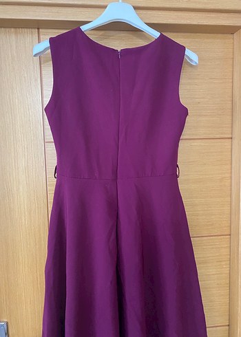 Mor Midi Boy Kolsuz Kadın Abiye Elbise - Görsel 5