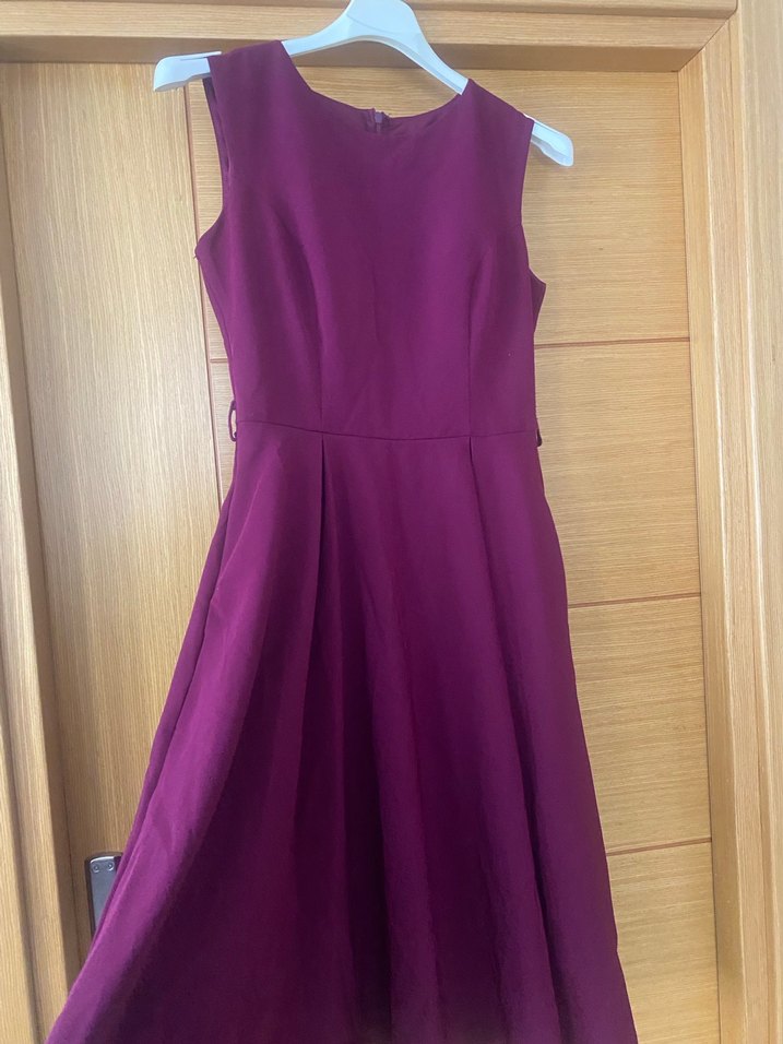 Mor Midi Boy Kolsuz Kadın Abiye Elbise - Görsel 2