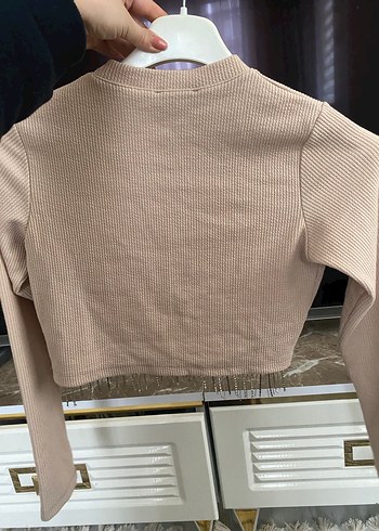 Bej Kısa Fit Triko Kadın Kazak - Görsel 5