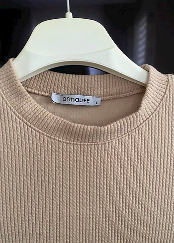 Bej Kısa Fit Triko Kadın Kazak - Görsel 2