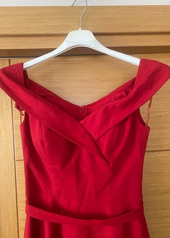 Kırmızı V Yakalı Mini Elbise - Görsel 3