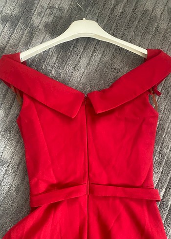 Kırmızı V Yakalı Mini Elbise - Görsel 5