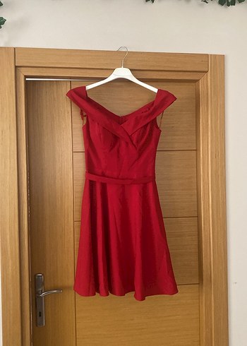 Kırmızı V Yakalı Mini Elbise - Görsel 2