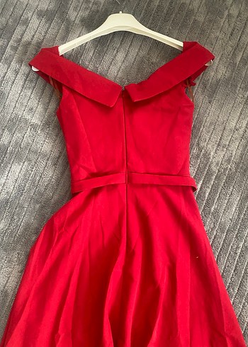 Kırmızı V Yakalı Mini Elbise - Görsel 6