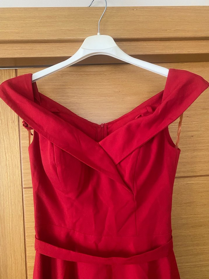 Kırmızı V Yakalı Mini  Elbise - Görsel 3