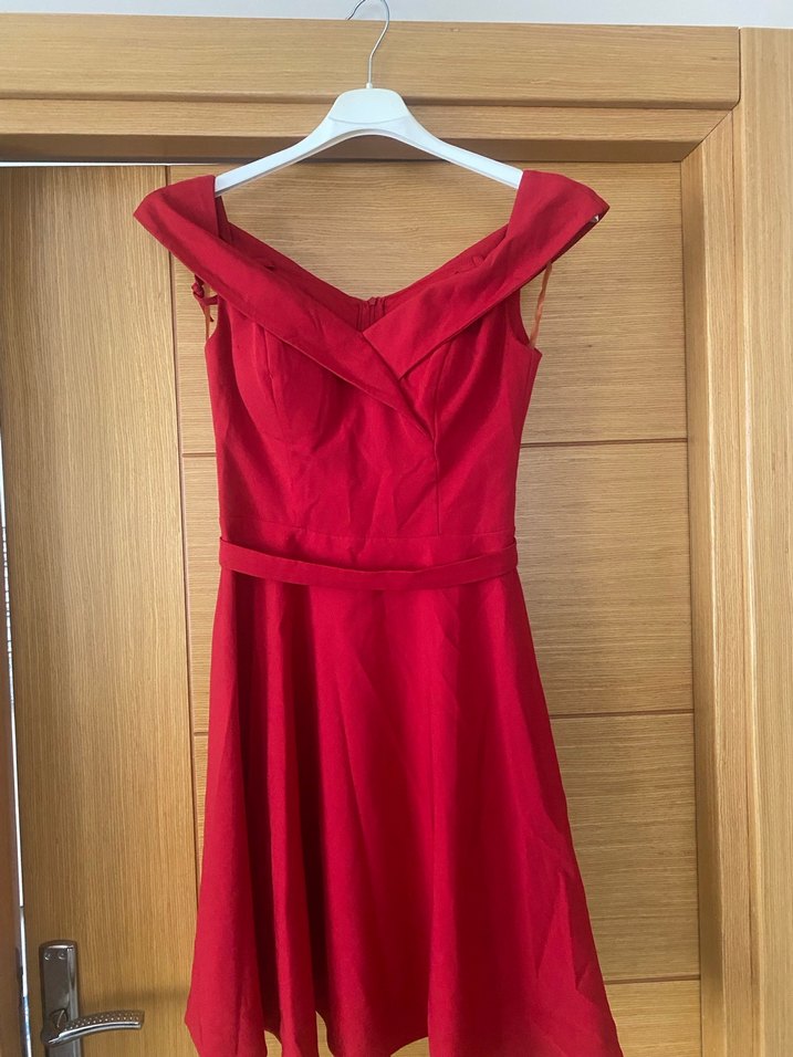 Kırmızı V Yakalı Mini  Elbise - Görsel 4