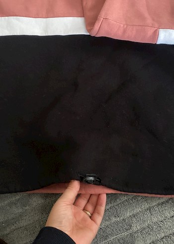 Pembe Siyah Renk Bloklu Kadın Sweatshirt - Görsel 4